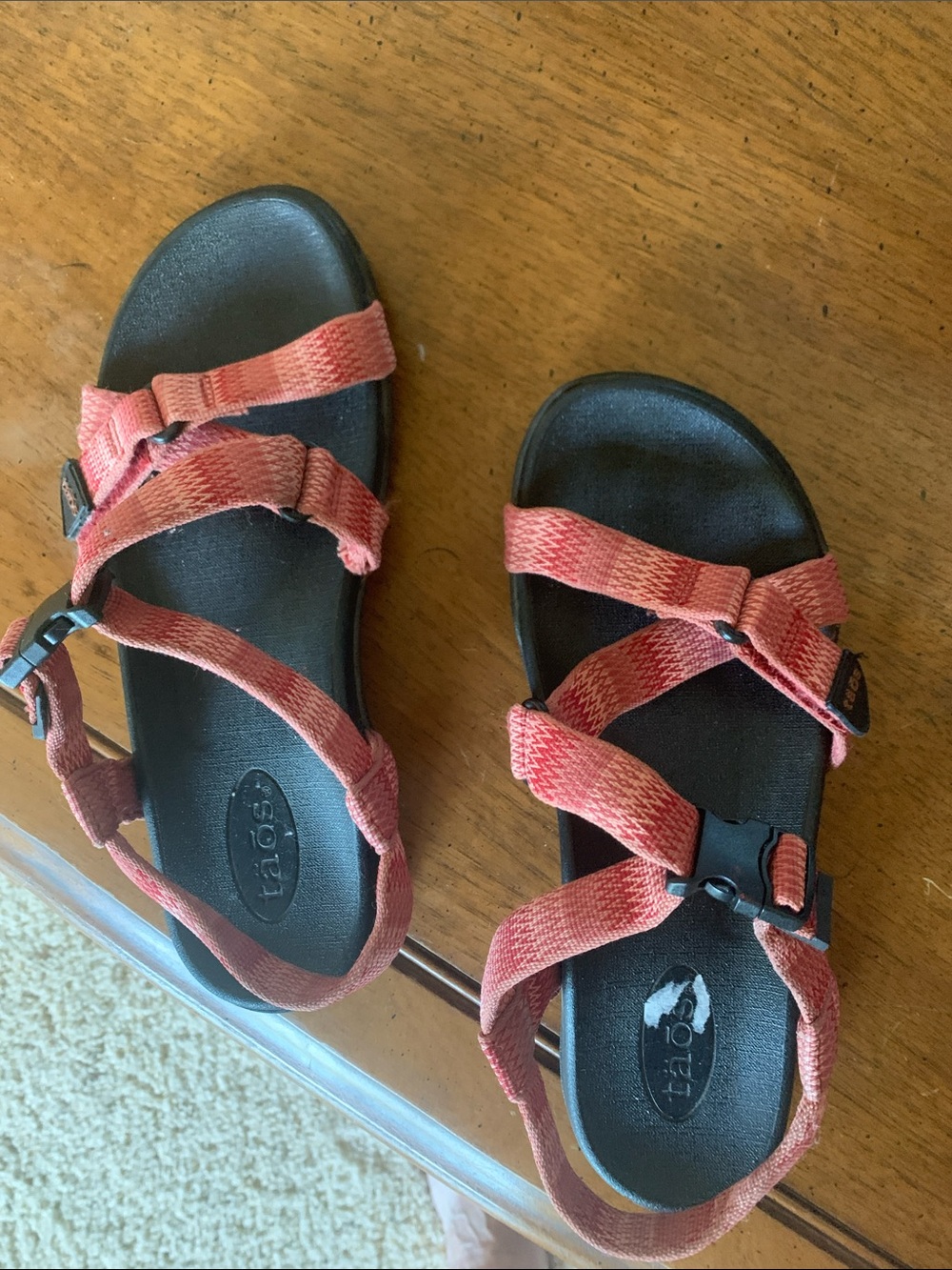 Taos Coral-Pink Woven Strap Sandals with Black Footbed